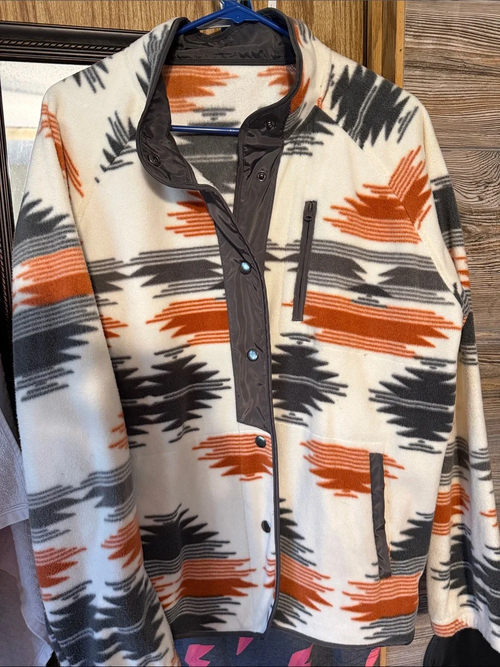 Cream Aztec Print Fleece Snap-Up Jacket with Rust & Charcoal Accents - Picture 1 of 2